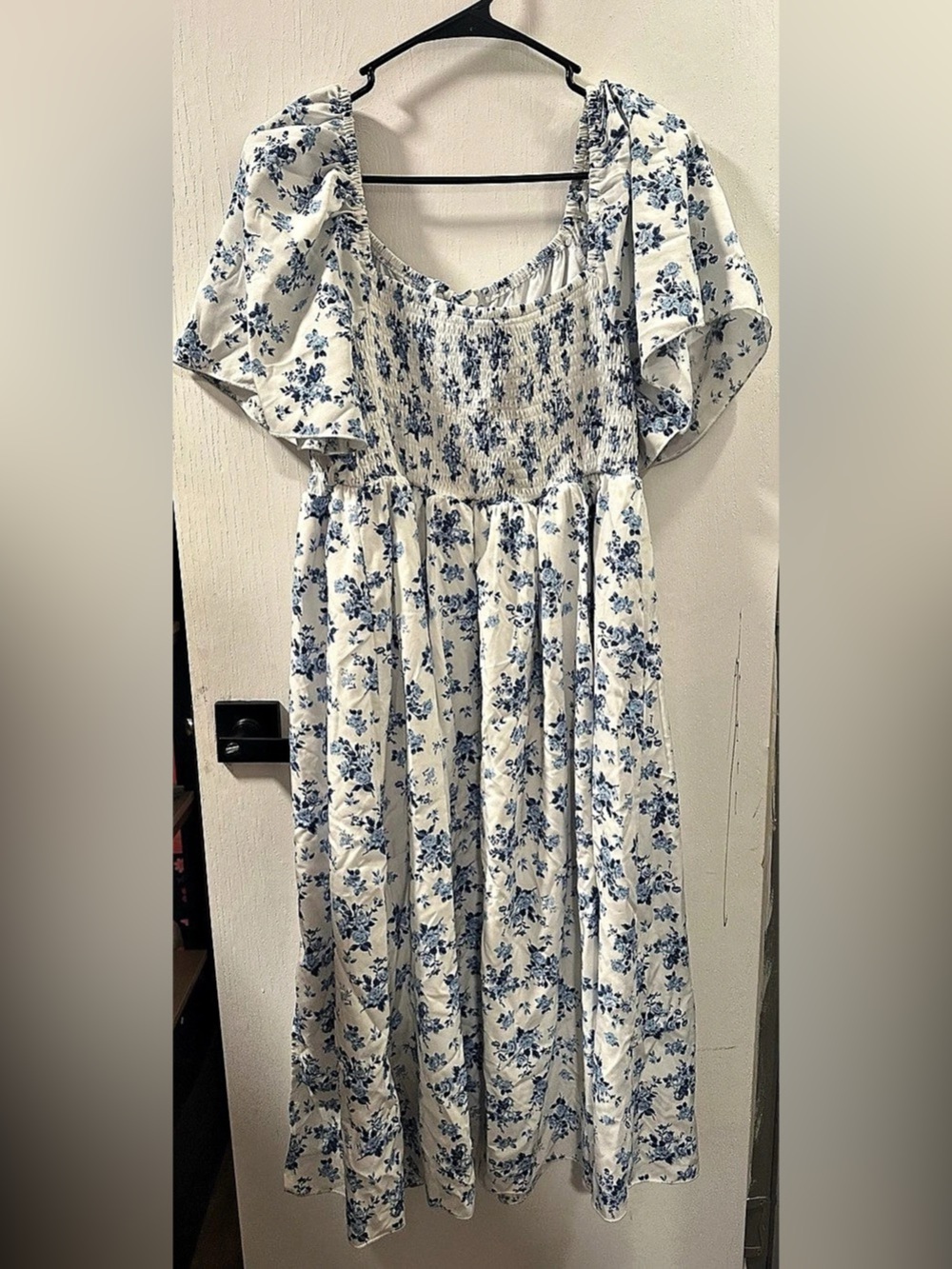 Pinup Fashion Floral Midi Dress White & Blue Size 14W